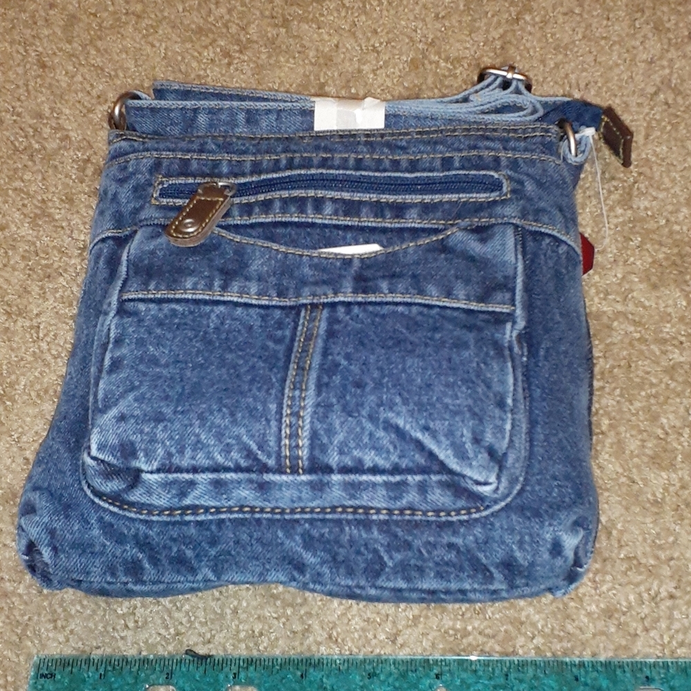blue denim crossover body purse